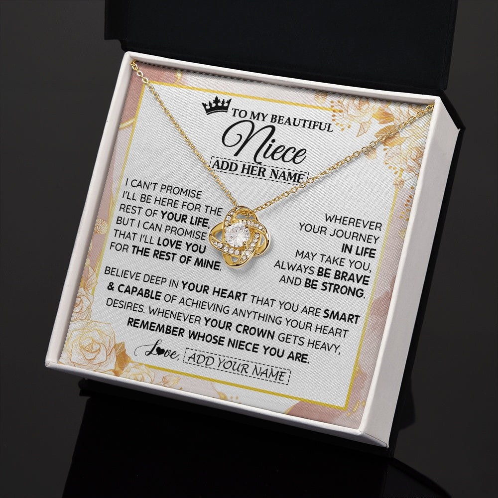Love Knot Necklace 18K Yellow Gold Finish | 2 | Personalized To My Beautiful Niece Gifts Necklace From Aunt Uncle Crown Jewelry Present On Birthday Niece Christmas Graduation Custom Gift Box Message Card | https://siriusteestore.