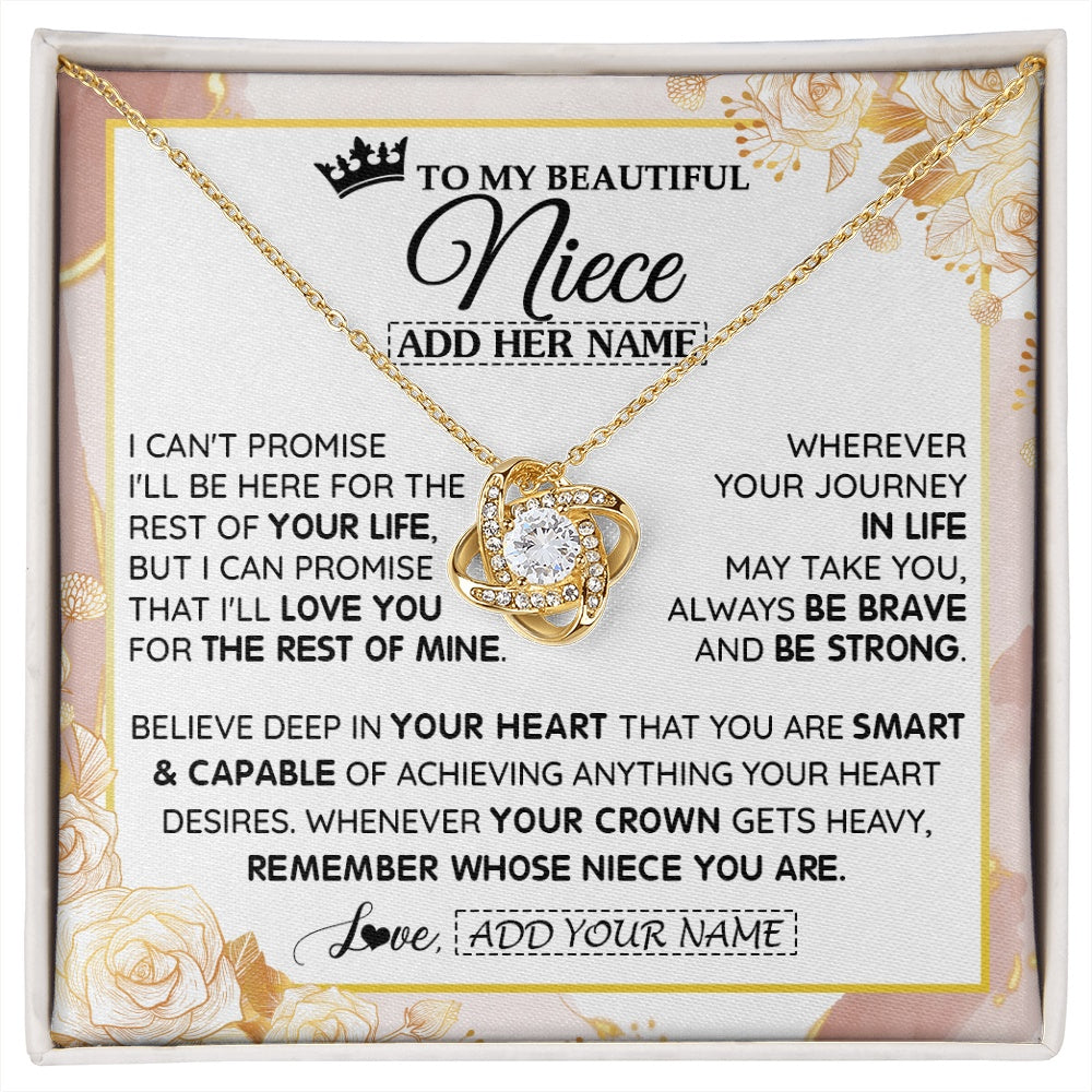 Love Knot Necklace 18K Yellow Gold Finish | 1 | Personalized To My Beautiful Niece Gifts Necklace From Aunt Uncle Crown Jewelry Present On Birthday Niece Christmas Graduation Custom Gift Box Message Card | https://siriusteestore.