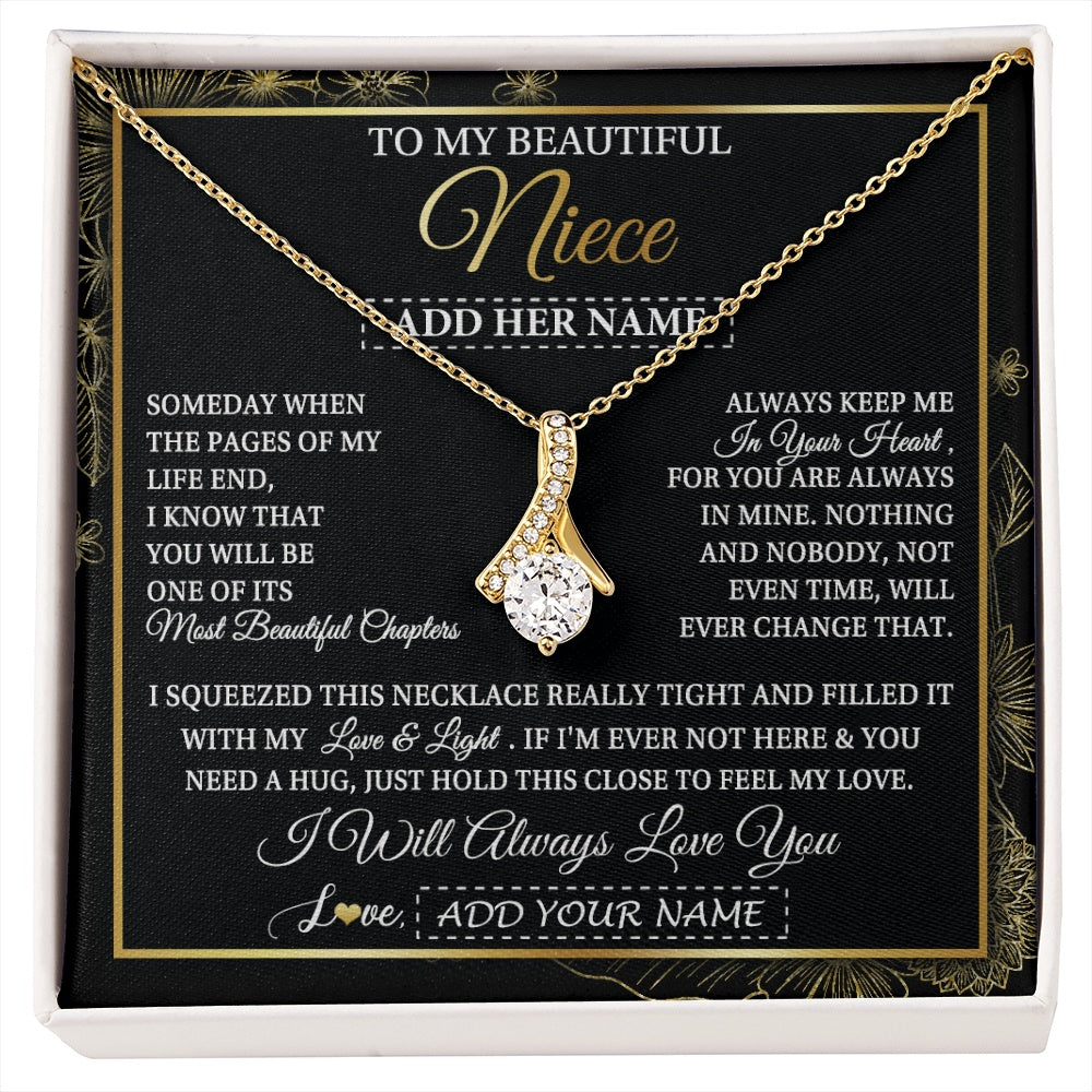 Alluring Beauty Necklace 18K Yellow Gold Finish | 1 | Personalized To My Beautiful Niece Gifts Necklace From Aunt Uncle Feel My Love For Adult Niece Graduation Christmas Customized Gift Box Message Card | https://siriusteestore.