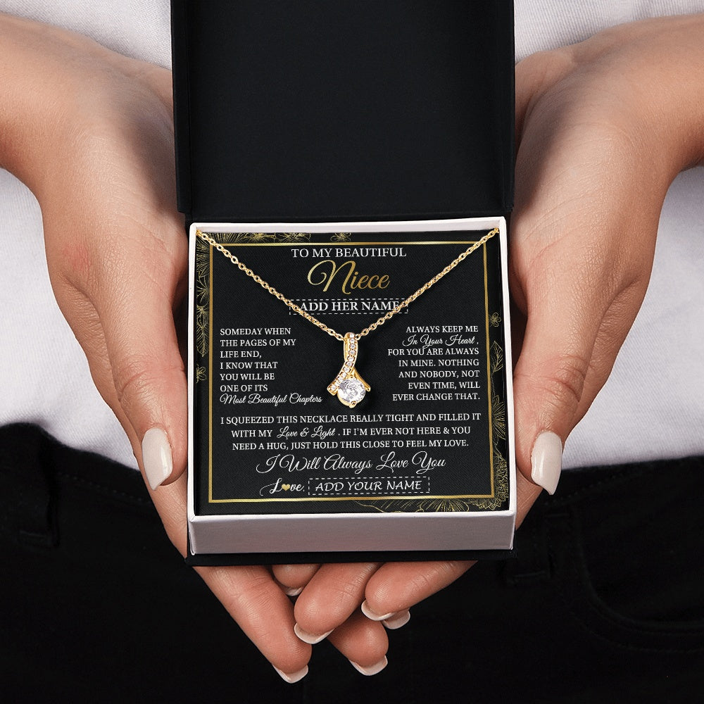 Alluring Beauty Necklace 18K Yellow Gold Finish | 2 | Personalized To My Beautiful Niece Gifts Necklace From Aunt Uncle Feel My Love For Adult Niece Graduation Christmas Customized Gift Box Message Card | https://siriusteestore.