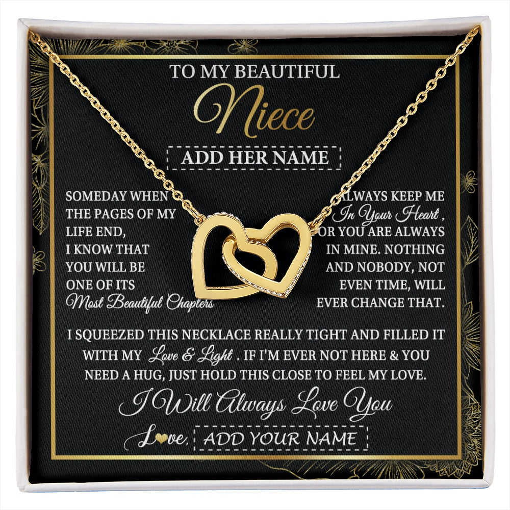 Interlocking Hearts Necklace 18K Yellow Gold Finish | 1 | Personalized To My Beautiful Niece Gifts Necklace From Aunt Uncle Feel My Love For Adult Niece Graduation Christmas Customized Gift Box Message Card | https://siriusteestore.