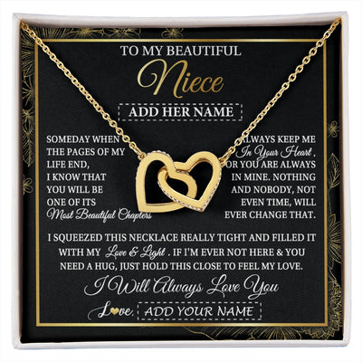Interlocking Hearts Necklace 18K Yellow Gold Finish | 1 | Personalized To My Beautiful Niece Gifts Necklace From Aunt Uncle Feel My Love For Adult Niece Graduation Christmas Customized Gift Box Message Card | https://siriusteestore.
