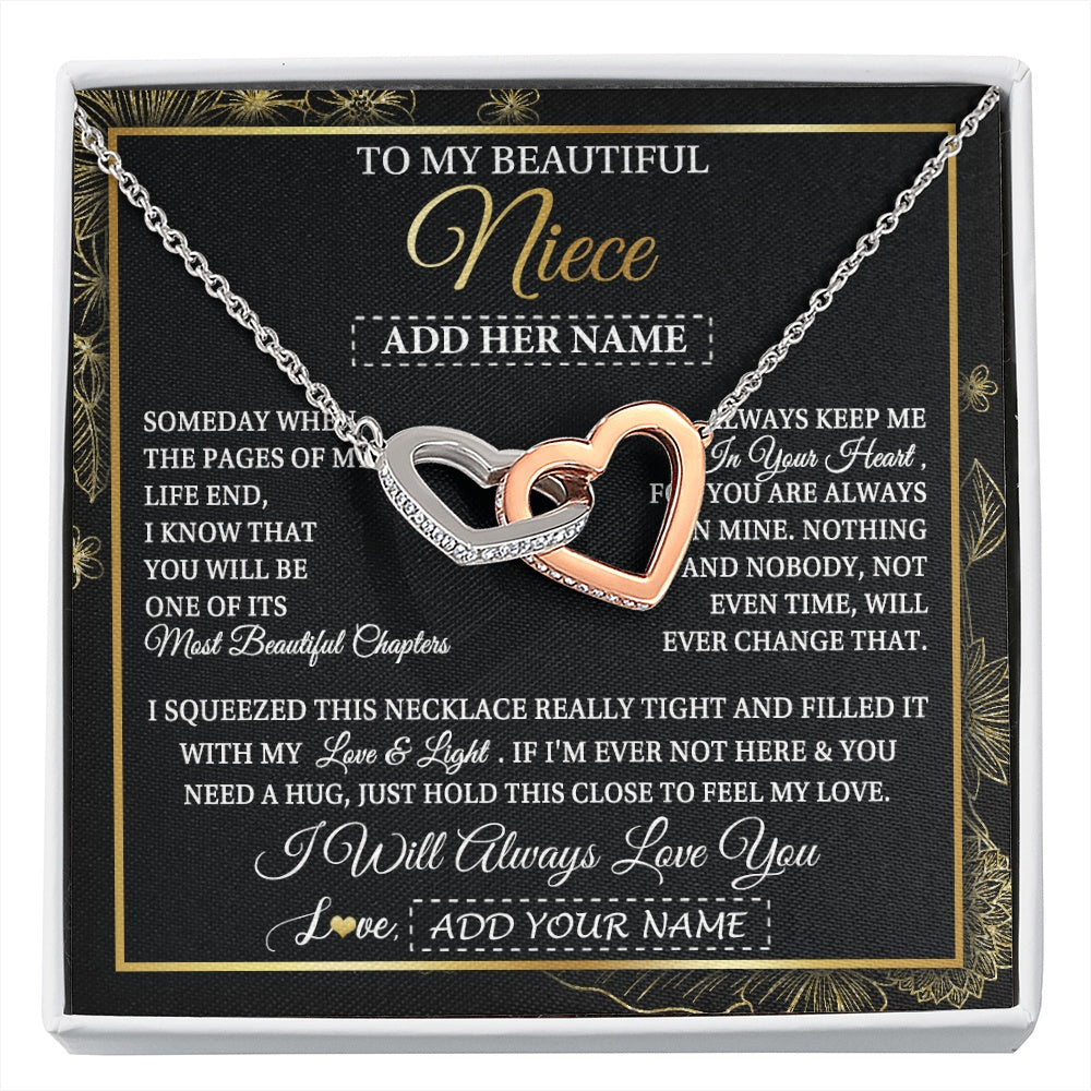 Interlocking Hearts Necklace Stainless Steel & Rose Gold Finish | 1 | Personalized To My Beautiful Niece Gifts Necklace From Aunt Uncle Feel My Love For Adult Niece Graduation Christmas Customized Gift Box Message Card | https://siriusteestore.