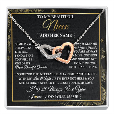 Interlocking Hearts Necklace Stainless Steel & Rose Gold Finish | 1 | Personalized To My Beautiful Niece Gifts Necklace From Aunt Uncle Feel My Love For Adult Niece Graduation Christmas Customized Gift Box Message Card | https://siriusteestore.