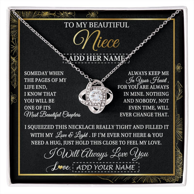 Love Knot Necklace 14K White Gold Finish | 1 | Personalized To My Beautiful Niece Gifts Necklace From Aunt Uncle Feel My Love For Adult Niece Graduation Christmas Customized Gift Box Message Card | https://siriusteestore.