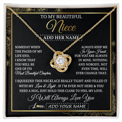 Love Knot Necklace 18K Yellow Gold Finish | 1 | Personalized To My Beautiful Niece Gifts Necklace From Aunt Uncle Feel My Love For Adult Niece Graduation Christmas Customized Gift Box Message Card | https://siriusteestore.