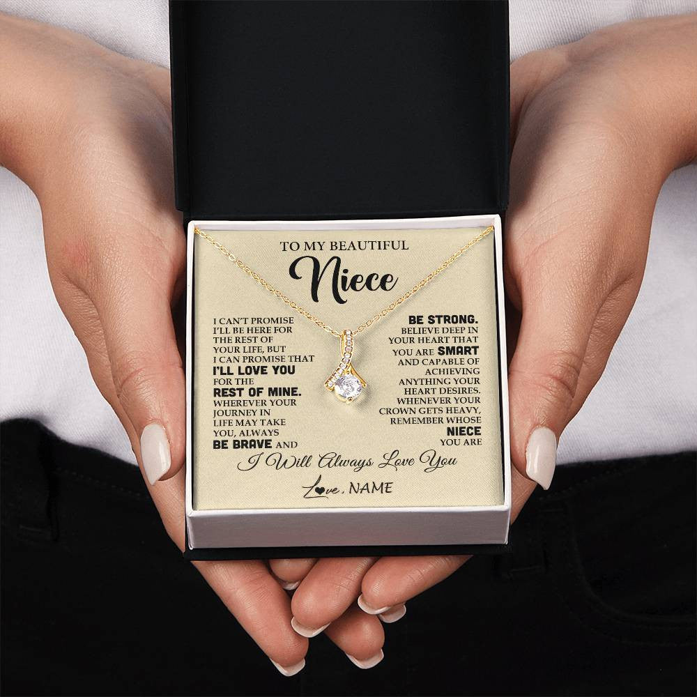 Alluring Beauty Necklace 18K Yellow Gold Finish | 2 | Personalized To My Beautiful Niece Gifts Necklace From Aunt Uncle Inspirational Birthday Gift For Niece Graduation Christmas Customized Gift Box Message Card | siriusteestore