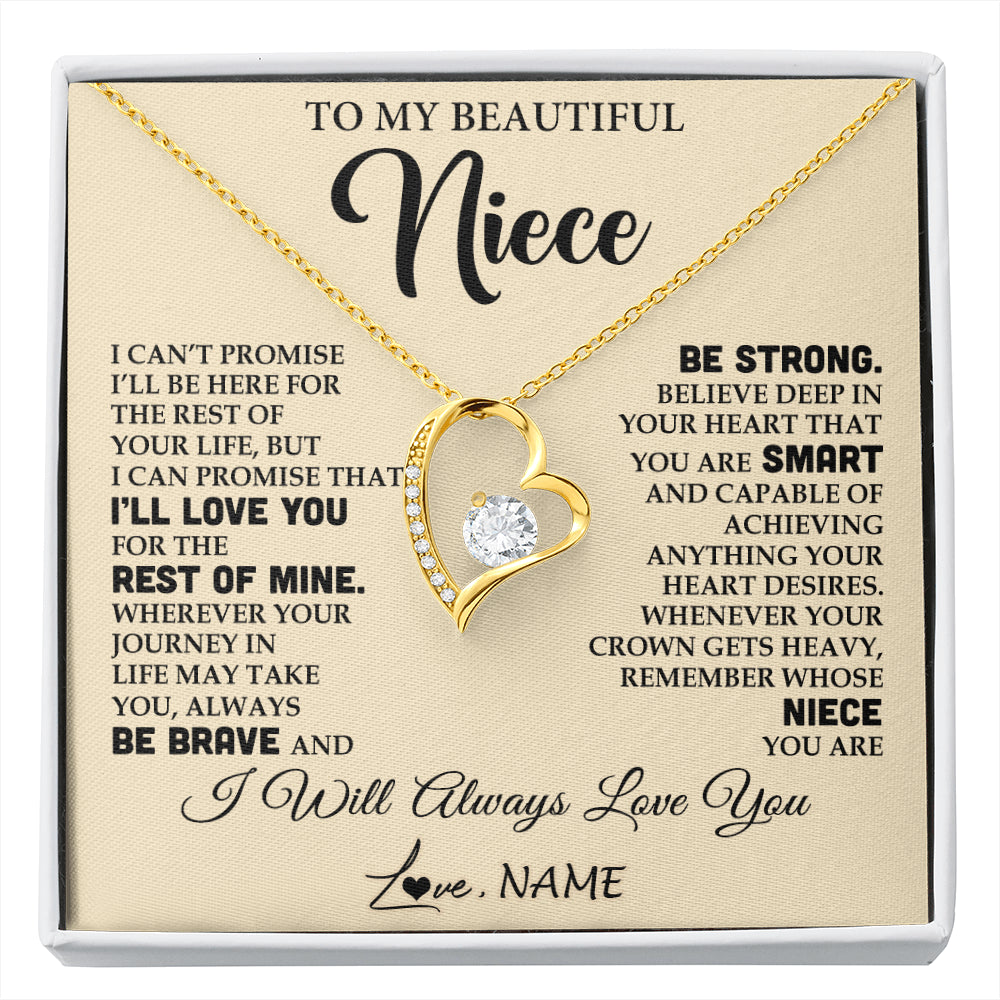 Forever Love Necklace 18K Yellow Gold Finish | 1 | Personalized To My Beautiful Niece Gifts Necklace From Aunt Uncle Inspirational Birthday Gift For Niece Graduation Christmas Customized Gift Box Message Card | siriusteestore