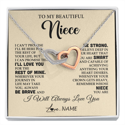 Interlocking Hearts Necklace Stainless Steel & Rose Gold Finish | 1 | Personalized To My Beautiful Niece Gifts Necklace From Aunt Uncle Inspirational Birthday Gift For Niece Graduation Christmas Customized Gift Box Message Card | siriusteestore