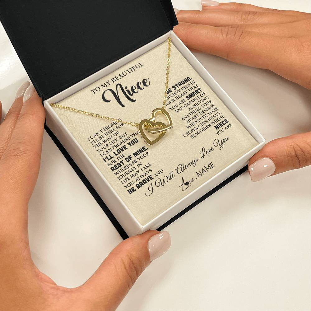 Interlocking Hearts Necklace 18K Yellow Gold Finish | 2 | Personalized To My Beautiful Niece Gifts Necklace From Aunt Uncle Inspirational Birthday Gift For Niece Graduation Christmas Customized Gift Box Message Card | siriusteestore