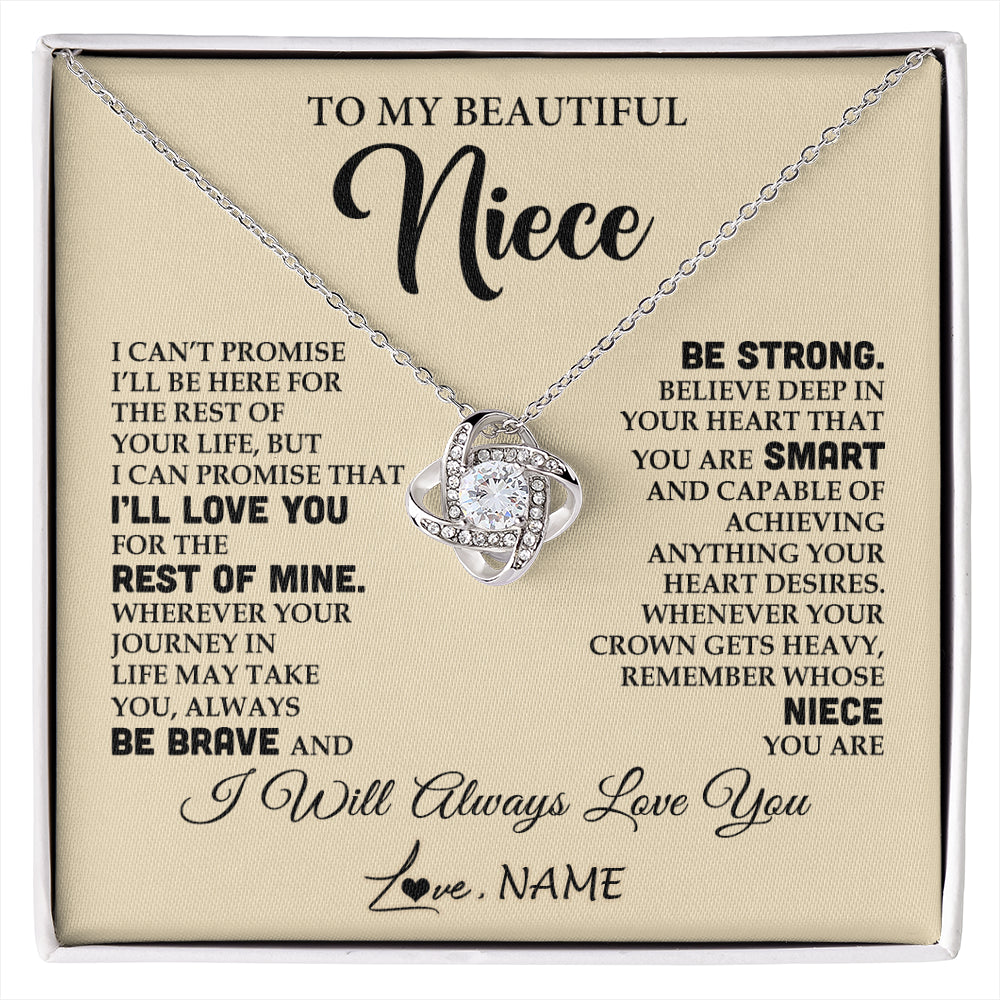 Love Knot Necklace 14K White Gold Finish | 1 | Personalized To My Beautiful Niece Gifts Necklace From Aunt Uncle Inspirational Birthday Gift For Niece Graduation Christmas Customized Gift Box Message Card | siriusteestore