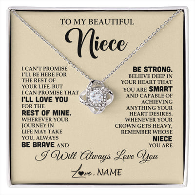 Love Knot Necklace 14K White Gold Finish | 1 | Personalized To My Beautiful Niece Gifts Necklace From Aunt Uncle Inspirational Birthday Gift For Niece Graduation Christmas Customized Gift Box Message Card | siriusteestore
