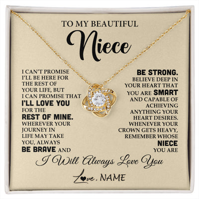 Love Knot Necklace 18K Yellow Gold Finish | 1 | Personalized To My Beautiful Niece Gifts Necklace From Aunt Uncle Inspirational Birthday Gift For Niece Graduation Christmas Customized Gift Box Message Card | siriusteestore