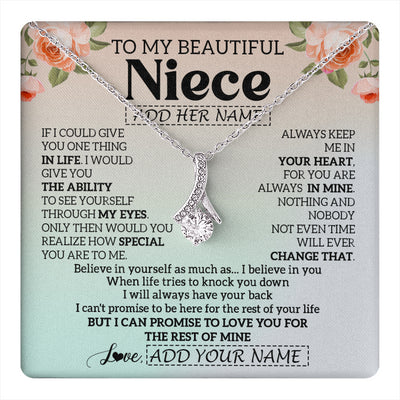 Alluring Beauty Necklace 14K White Gold Finish | 1 | Personalized To My Beautiful Niece Gifts Necklace From Aunt Uncle Love Jewelry For Niece Birthday Gifts Wedding Christmas Customized Gift Box Message Card | siriusteestore