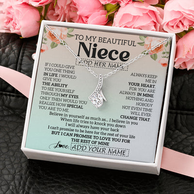 Alluring Beauty Necklace 14K White Gold Finish | 2 | Personalized To My Beautiful Niece Gifts Necklace From Aunt Uncle Love Jewelry For Niece Birthday Gifts Wedding Christmas Customized Gift Box Message Card | siriusteestore