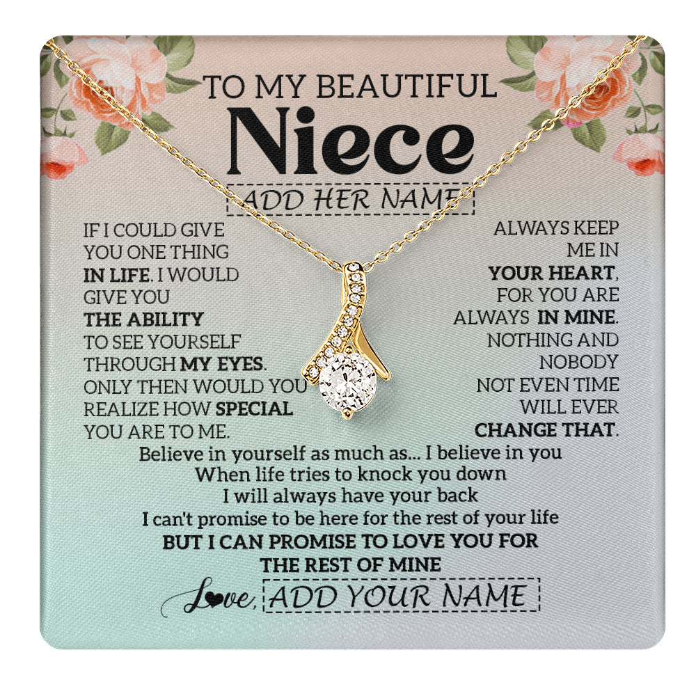 Alluring Beauty Necklace 18K Yellow Gold Finish | 1 | Personalized To My Beautiful Niece Gifts Necklace From Aunt Uncle Love Jewelry For Niece Birthday Gifts Wedding Christmas Customized Gift Box Message Card | siriusteestore