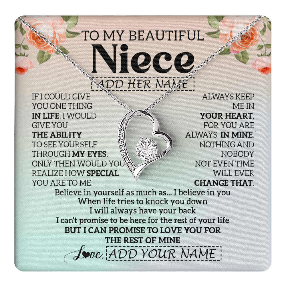 Forever Love Necklace 14K White Gold Finish | 1 | Personalized To My Beautiful Niece Gifts Necklace From Aunt Uncle Love Jewelry For Niece Birthday Gifts Wedding Christmas Customized Gift Box Message Card | siriusteestore