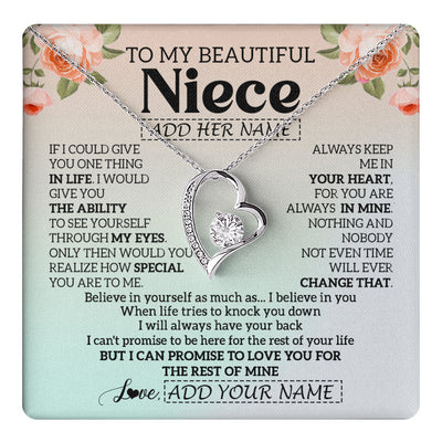 Forever Love Necklace 14K White Gold Finish | 1 | Personalized To My Beautiful Niece Gifts Necklace From Aunt Uncle Love Jewelry For Niece Birthday Gifts Wedding Christmas Customized Gift Box Message Card | siriusteestore