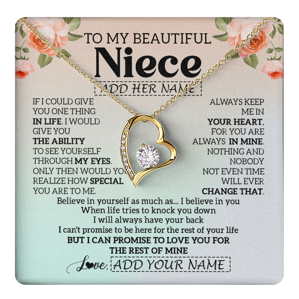 Forever Love Necklace 18K Yellow Gold Finish | 1 | Personalized To My Beautiful Niece Gifts Necklace From Aunt Uncle Love Jewelry For Niece Birthday Gifts Wedding Christmas Customized Gift Box Message Card | siriusteestore
