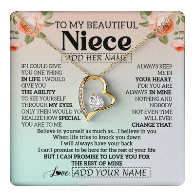 Forever Love Necklace 18K Yellow Gold Finish | 1 | Personalized To My Beautiful Niece Gifts Necklace From Aunt Uncle Love Jewelry For Niece Birthday Gifts Wedding Christmas Customized Gift Box Message Card | siriusteestore