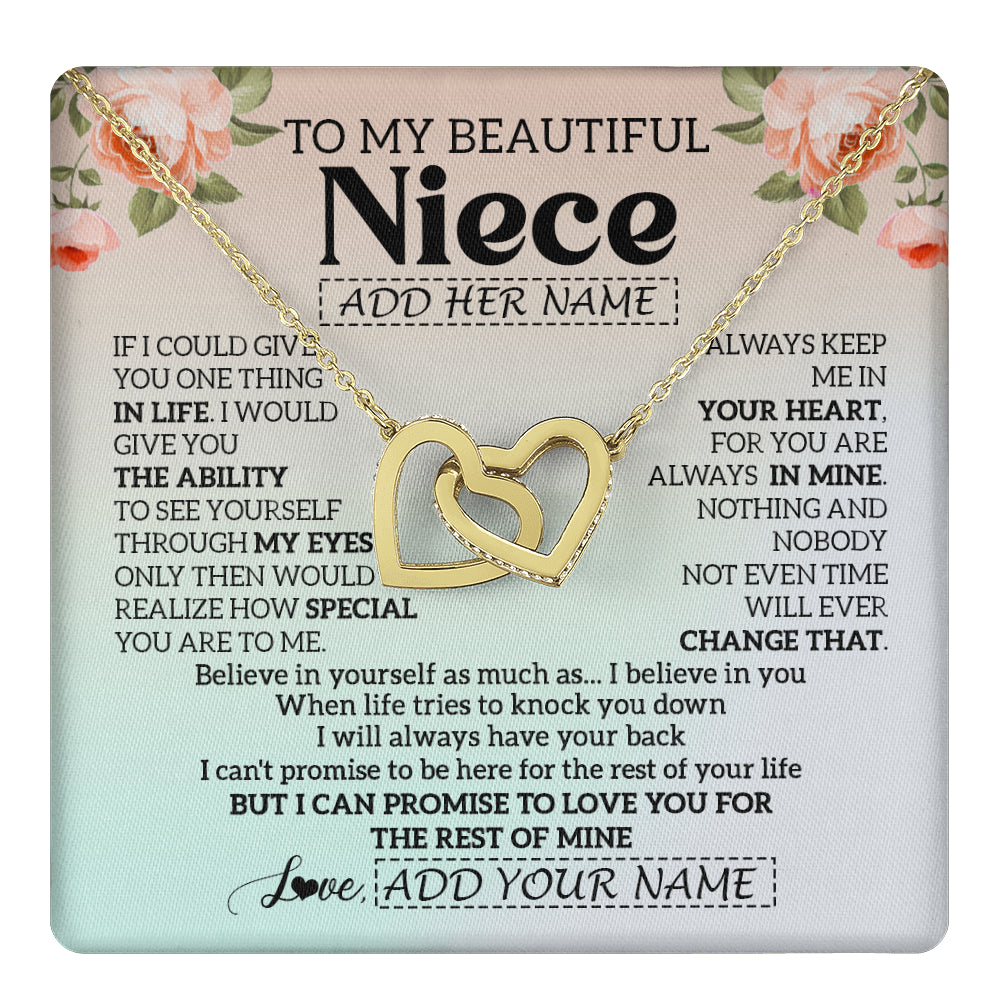 Interlocking Hearts Necklace 18K Yellow Gold Finish | 1 | Personalized To My Beautiful Niece Gifts Necklace From Aunt Uncle Love Jewelry For Niece Birthday Gifts Wedding Christmas Customized Gift Box Message Card | siriusteestore