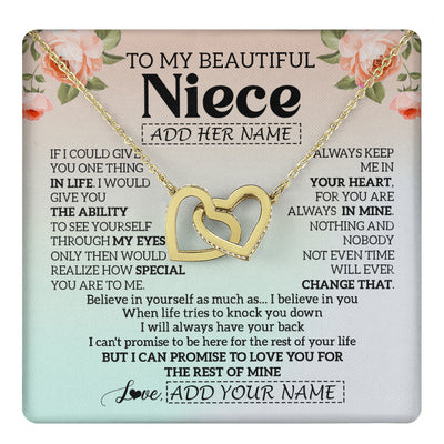 Interlocking Hearts Necklace 18K Yellow Gold Finish | 1 | Personalized To My Beautiful Niece Gifts Necklace From Aunt Uncle Love Jewelry For Niece Birthday Gifts Wedding Christmas Customized Gift Box Message Card | siriusteestore