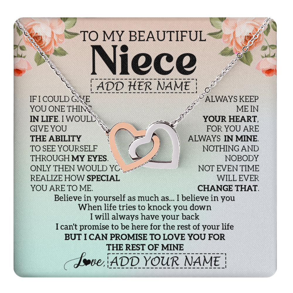 Interlocking Hearts Necklace Stainless Steel & Rose Gold Finish | 1 | Personalized To My Beautiful Niece Gifts Necklace From Aunt Uncle Love Jewelry For Niece Birthday Gifts Wedding Christmas Customized Gift Box Message Card | siriusteestore