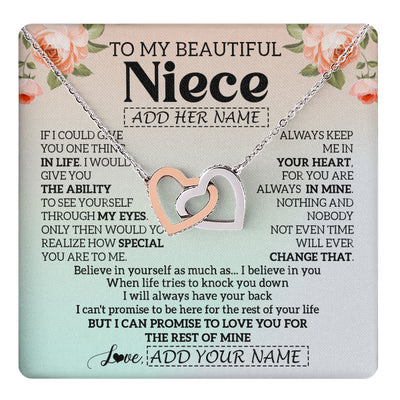 Interlocking Hearts Necklace Stainless Steel & Rose Gold Finish | 1 | Personalized To My Beautiful Niece Gifts Necklace From Aunt Uncle Love Jewelry For Niece Birthday Gifts Wedding Christmas Customized Gift Box Message Card | siriusteestore