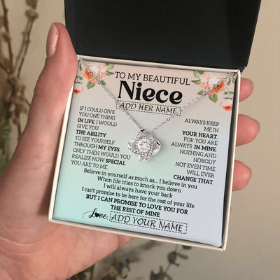 Love Knot Necklace 14K White Gold Finish | 2 | Personalized To My Beautiful Niece Gifts Necklace From Aunt Uncle Love Jewelry For Niece Birthday Gifts Wedding Christmas Customized Gift Box Message Card | siriusteestore