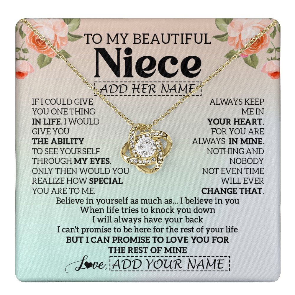 Love Knot Necklace 18K Yellow Gold Finish | 1 | Personalized To My Beautiful Niece Gifts Necklace From Aunt Uncle Love Jewelry For Niece Birthday Gifts Wedding Christmas Customized Gift Box Message Card | siriusteestore