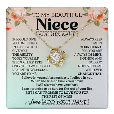 Love Knot Necklace 18K Yellow Gold Finish | 1 | Personalized To My Beautiful Niece Gifts Necklace From Aunt Uncle Love Jewelry For Niece Birthday Gifts Wedding Christmas Customized Gift Box Message Card | siriusteestore