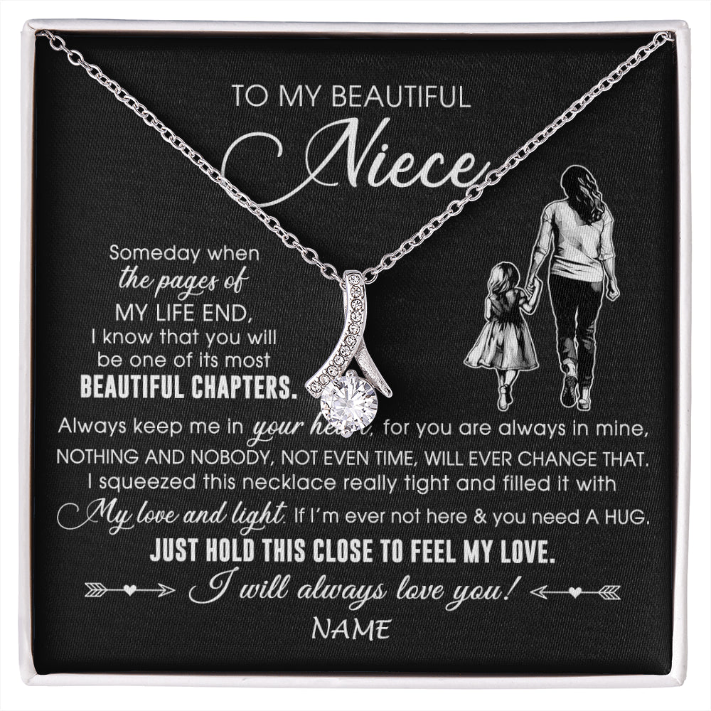 Alluring Beauty Necklace 14K White Gold Finish | 1 | Personalized To My Beautiful Niece Necklace From Aunt Auntie Always Love You Niece Birthday Graduation Christmas Customized Gift Box Message Card | siriusteestore