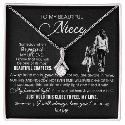 Alluring Beauty Necklace 14K White Gold Finish | 1 | Personalized To My Beautiful Niece Necklace From Aunt Auntie Always Love You Niece Birthday Graduation Christmas Customized Gift Box Message Card | siriusteestore