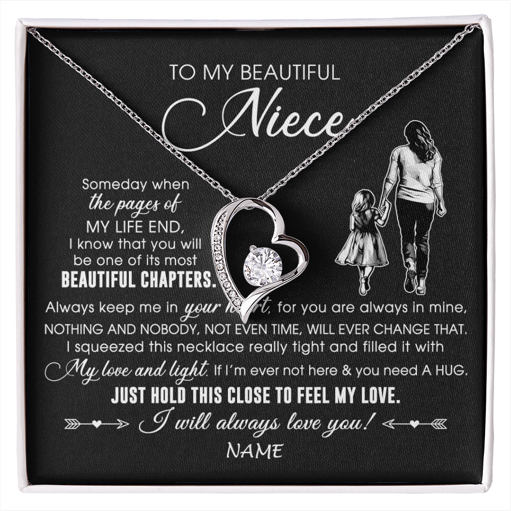 Forever Love Necklace 14K White Gold Finish | 1 | Personalized To My Beautiful Niece Necklace From Aunt Auntie Always Love You Niece Birthday Graduation Christmas Customized Gift Box Message Card | siriusteestore