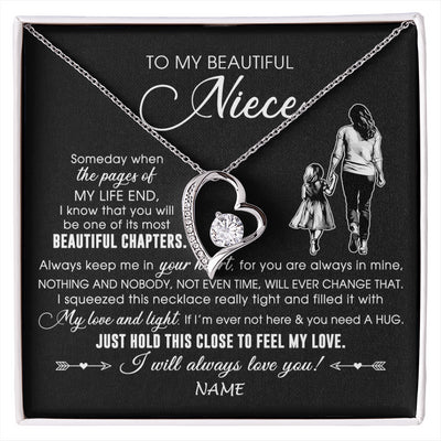 Forever Love Necklace 14K White Gold Finish | 1 | Personalized To My Beautiful Niece Necklace From Aunt Auntie Always Love You Niece Birthday Graduation Christmas Customized Gift Box Message Card | siriusteestore