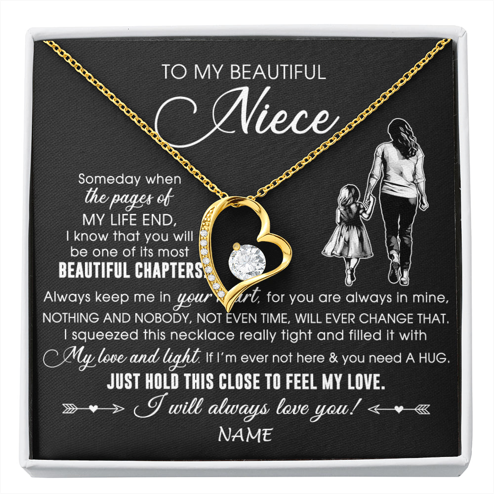 Forever Love Necklace 18K Yellow Gold Finish | 1 | Personalized To My Beautiful Niece Necklace From Aunt Auntie Always Love You Niece Birthday Graduation Christmas Customized Gift Box Message Card | siriusteestore