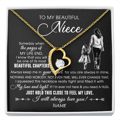Forever Love Necklace 18K Yellow Gold Finish | 1 | Personalized To My Beautiful Niece Necklace From Aunt Auntie Always Love You Niece Birthday Graduation Christmas Customized Gift Box Message Card | siriusteestore