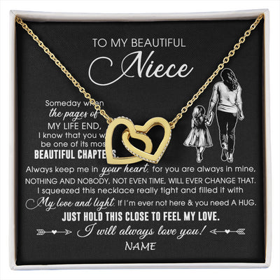 Interlocking Hearts Necklace 18K Yellow Gold Finish | 1 | Personalized To My Beautiful Niece Necklace From Aunt Auntie Always Love You Niece Birthday Graduation Christmas Customized Gift Box Message Card | siriusteestore