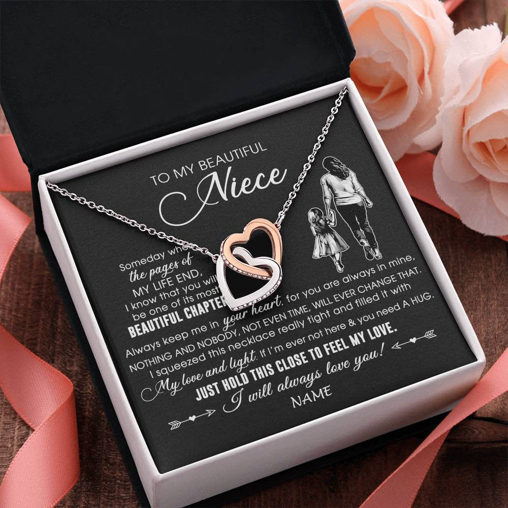 Interlocking Hearts Necklace Stainless Steel & Rose Gold Finish | 2 | Personalized To My Beautiful Niece Necklace From Aunt Auntie Always Love You Niece Birthday Graduation Christmas Customized Gift Box Message Card | siriusteestore