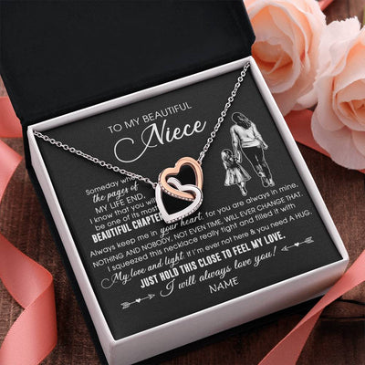 Interlocking Hearts Necklace Stainless Steel & Rose Gold Finish | 2 | Personalized To My Beautiful Niece Necklace From Aunt Auntie Always Love You Niece Birthday Graduation Christmas Customized Gift Box Message Card | siriusteestore