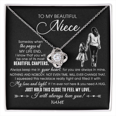 Love Knot Necklace 14K White Gold Finish | 1 | Personalized To My Beautiful Niece Necklace From Aunt Auntie Always Love You Niece Birthday Graduation Christmas Customized Gift Box Message Card | siriusteestore