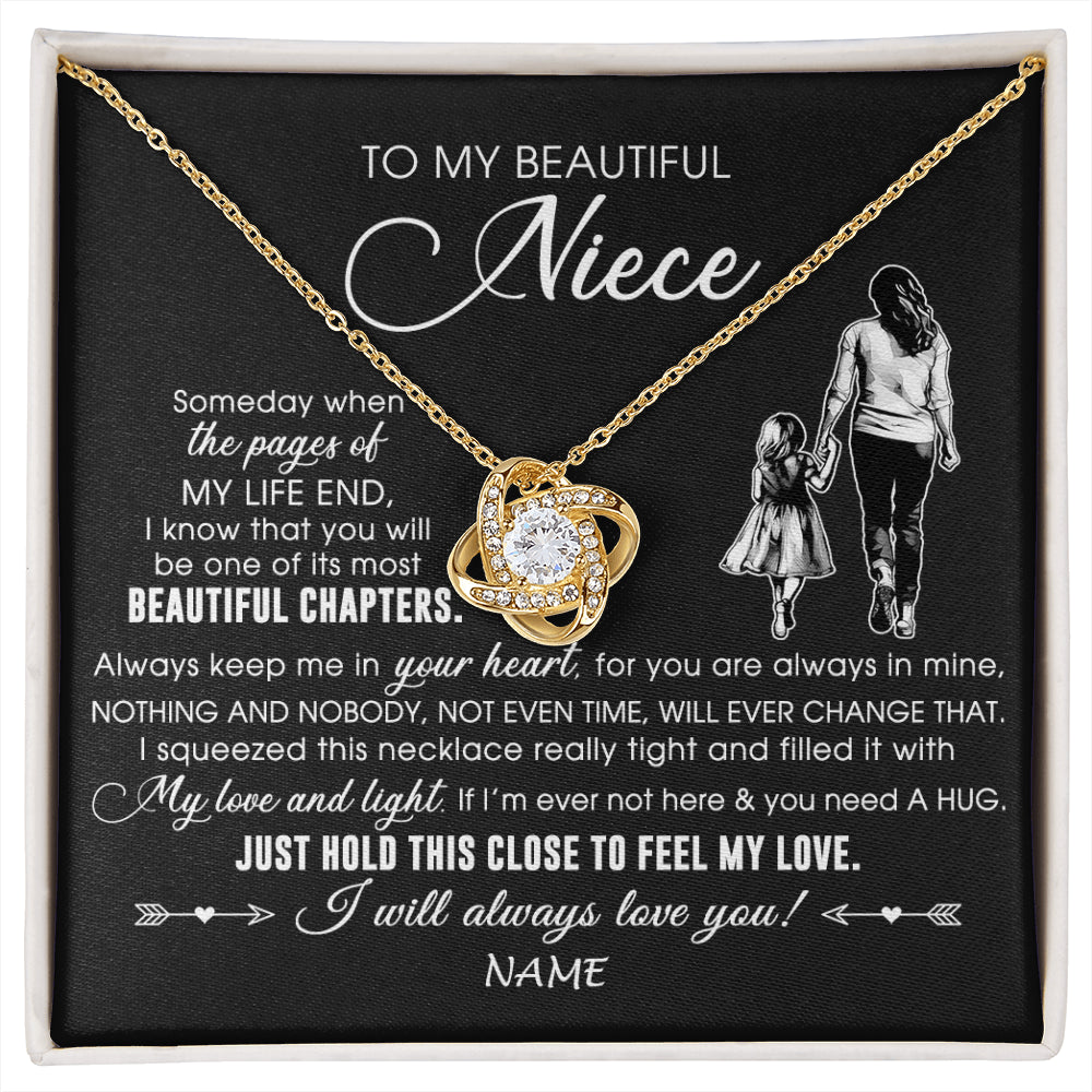 Love Knot Necklace 18K Yellow Gold Finish | 1 | Personalized To My Beautiful Niece Necklace From Aunt Auntie Always Love You Niece Birthday Graduation Christmas Customized Gift Box Message Card | siriusteestore