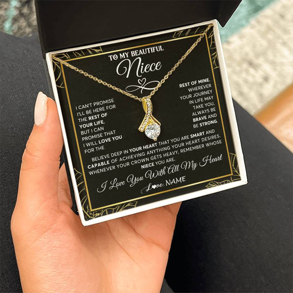 Alluring Beauty Necklace 18K Yellow Gold Finish | 2 | Personalized To My Beautiful Niece Necklace From Aunt Auntie Crown Jewelry Gifts For Niece Birthday Graduation Christmas Customized Gift Box Message Card | siriusteestore