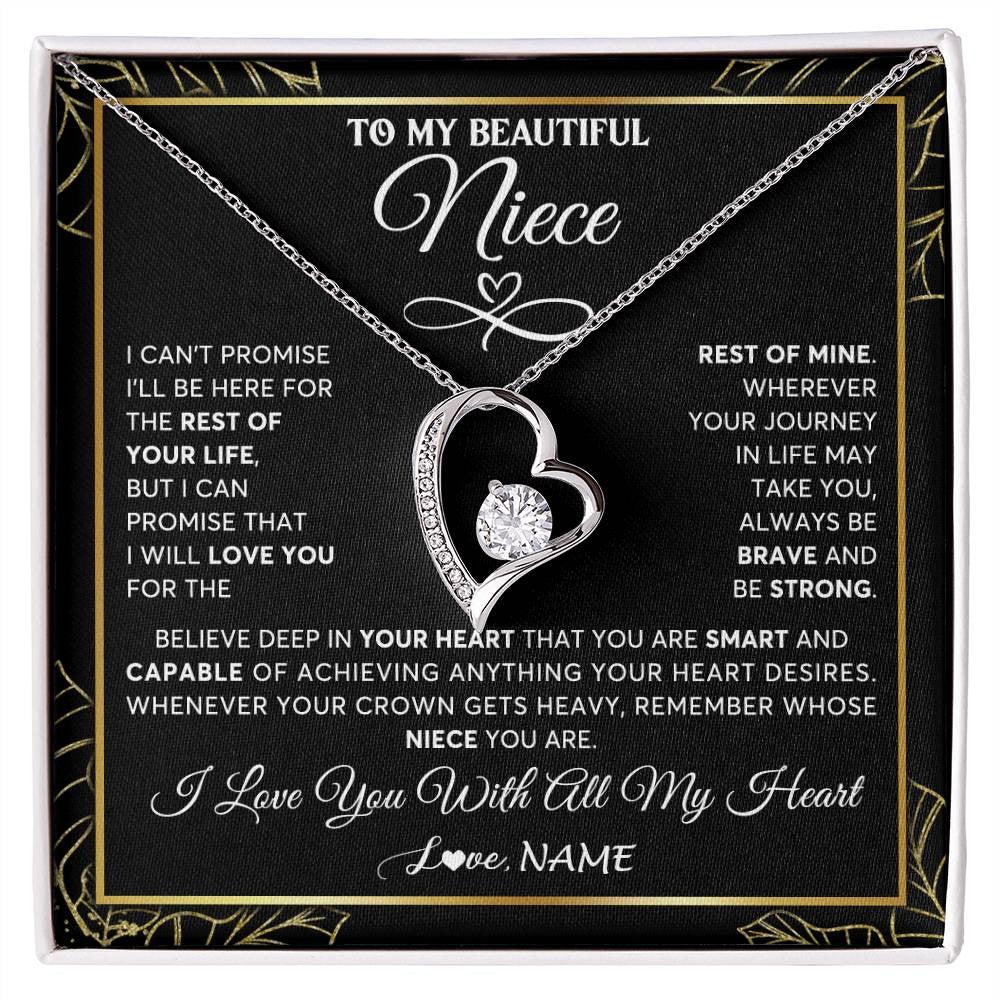 Forever Love Necklace 14K White Gold Finish | 1 | Personalized To My Beautiful Niece Necklace From Aunt Auntie Crown Jewelry Gifts For Niece Birthday Graduation Christmas Customized Gift Box Message Card | siriusteestore