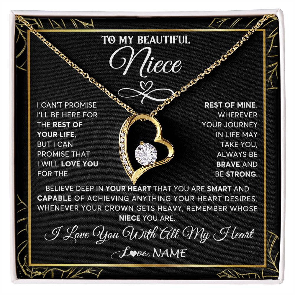 Forever Love Necklace 18K Yellow Gold Finish | 1 | Personalized To My Beautiful Niece Necklace From Aunt Auntie Crown Jewelry Gifts For Niece Birthday Graduation Christmas Customized Gift Box Message Card | siriusteestore