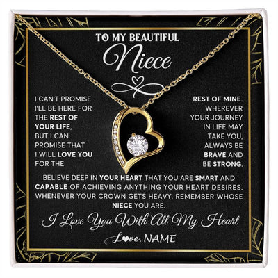 Forever Love Necklace 18K Yellow Gold Finish | 1 | Personalized To My Beautiful Niece Necklace From Aunt Auntie Crown Jewelry Gifts For Niece Birthday Graduation Christmas Customized Gift Box Message Card | siriusteestore