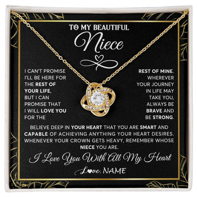 Love Knot Necklace 18K Yellow Gold Finish | 1 | Personalized To My Beautiful Niece Necklace From Aunt Auntie Crown Jewelry Gifts For Niece Birthday Graduation Christmas Customized Gift Box Message Card | siriusteestore