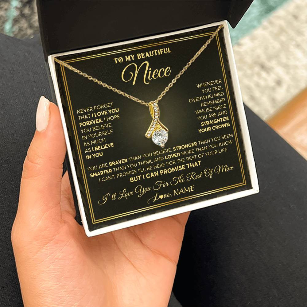 Alluring Beauty Necklace 18K Yellow Gold Finish | 2 | Personalized To My Beautiful Niece Necklace From Aunt Auntie I Love You Jewelry Gifts For Niece Birthday Graduation Christmas Customized Gift Box Message Card | siriusteestore