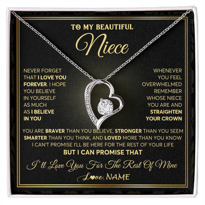 Forever Love Necklace 14K White Gold Finish | 1 | Personalized To My Beautiful Niece Necklace From Aunt Auntie I Love You Jewelry Gifts For Niece Birthday Graduation Christmas Customized Gift Box Message Card | siriusteestore