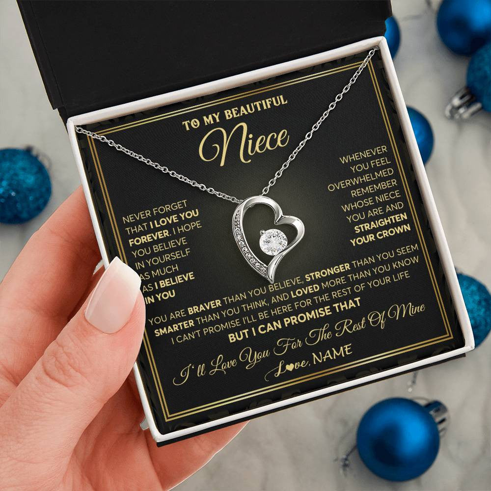 Forever Love Necklace 14K White Gold Finish | 2 | Personalized To My Beautiful Niece Necklace From Aunt Auntie I Love You Jewelry Gifts For Niece Birthday Graduation Christmas Customized Gift Box Message Card | siriusteestore